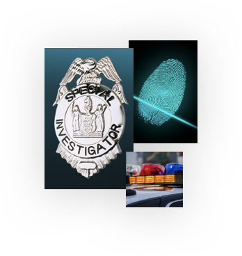 police badge, fingerprint, and police car lights