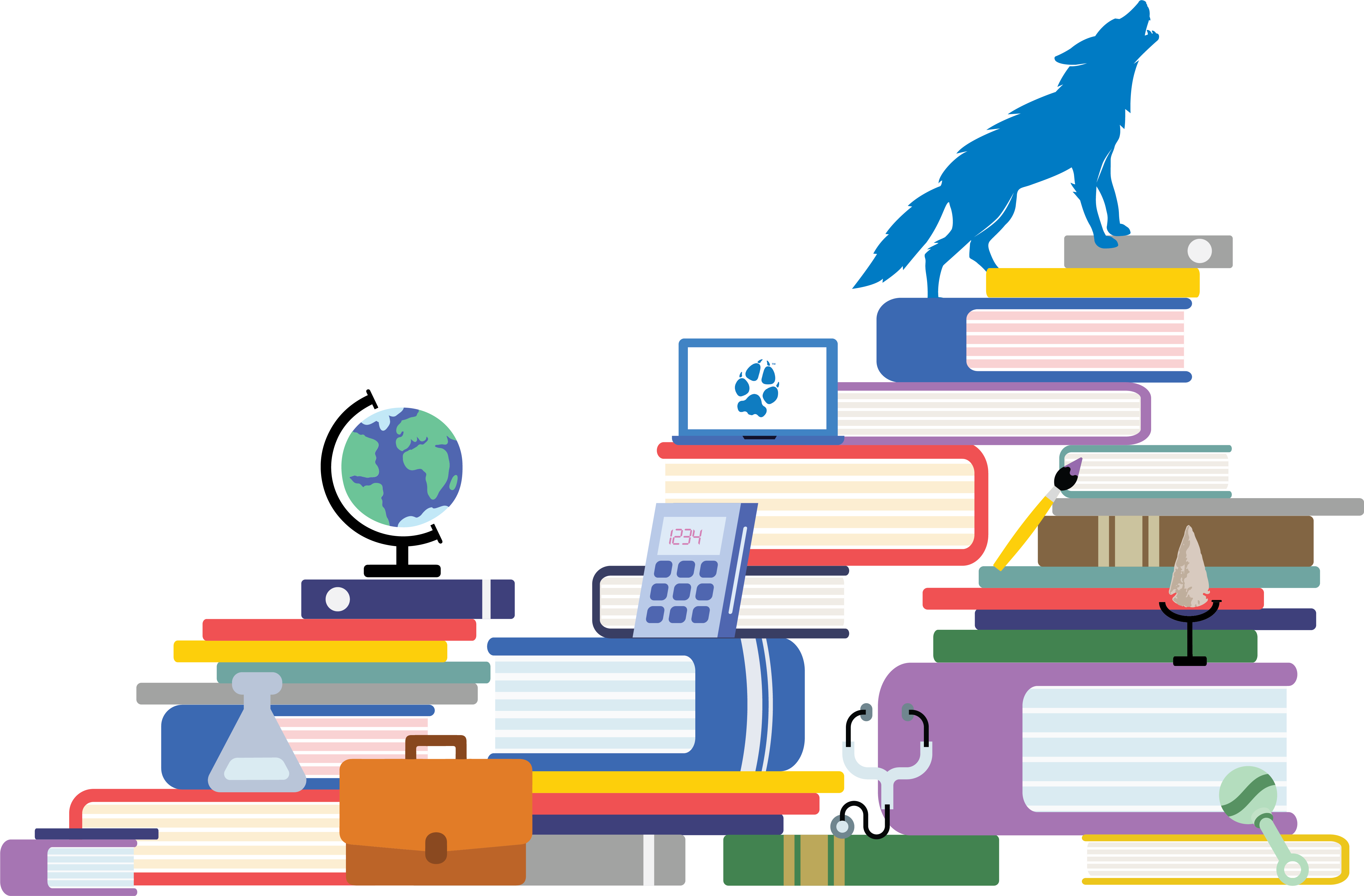 Coyote on a stack of books