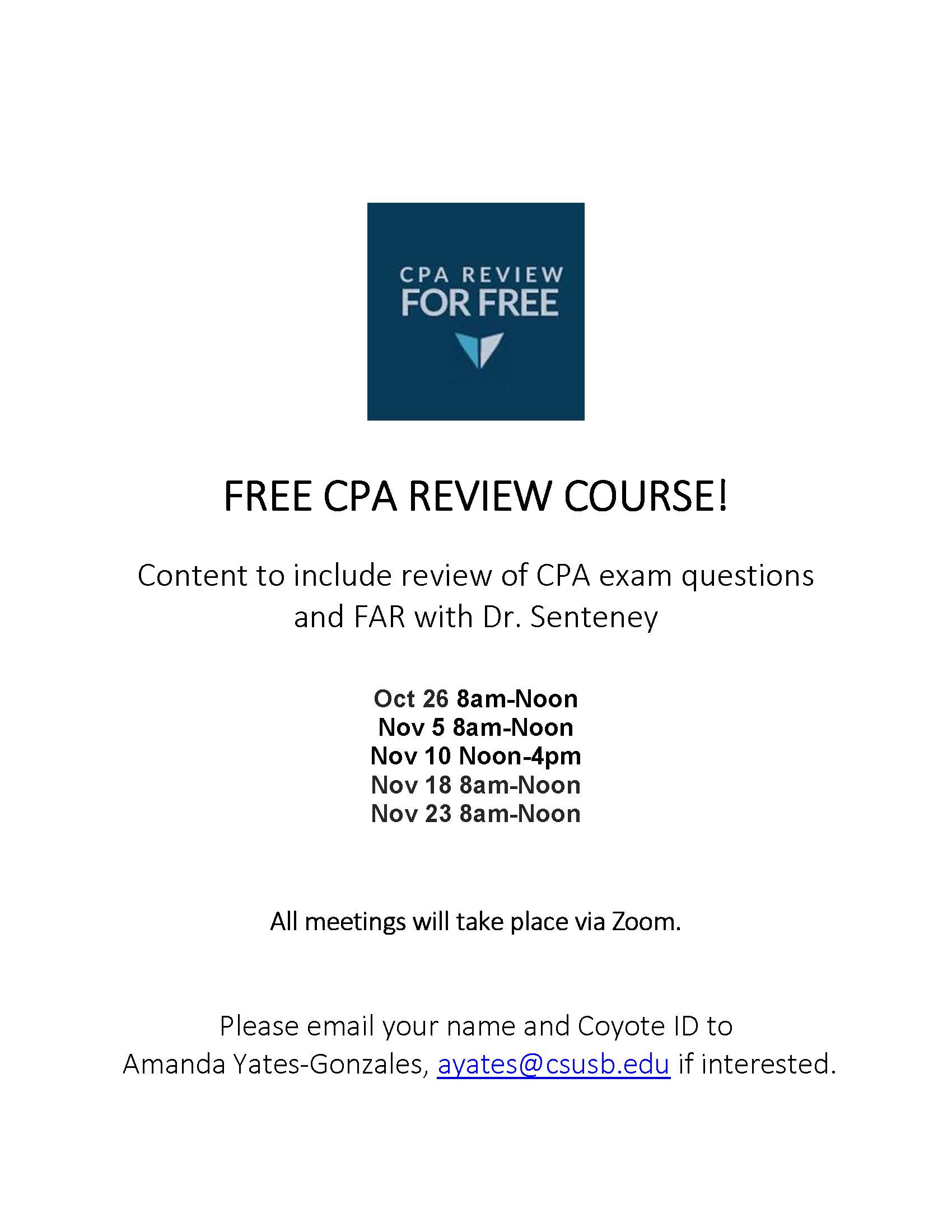 Free CPA Review Course Starts Oct 26