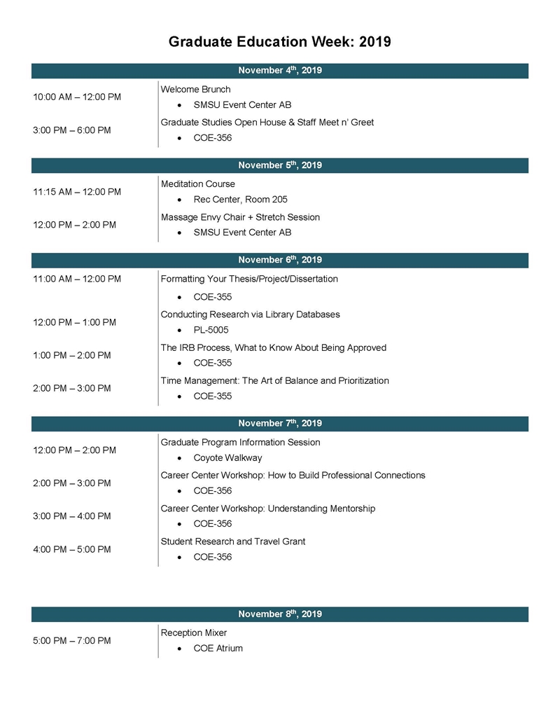 Grad Education Week Agenda