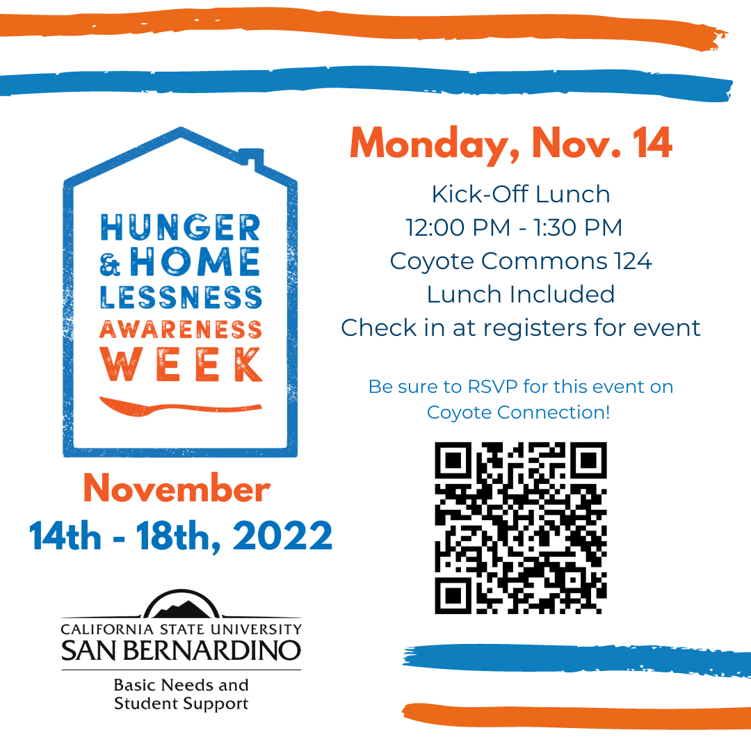 Hunger and Homelessness Awareness Week Kick Off Lunch from 12:00 - 1:30 p.m. @ Coyote Commons 124