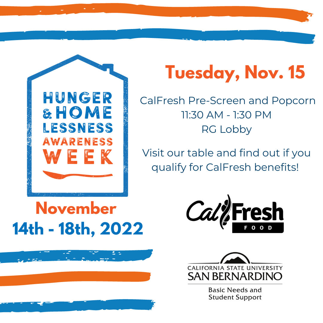 CalFresh Pre-Screen and Popcorn 11:30 AM - 1:30 PM RG Lobby