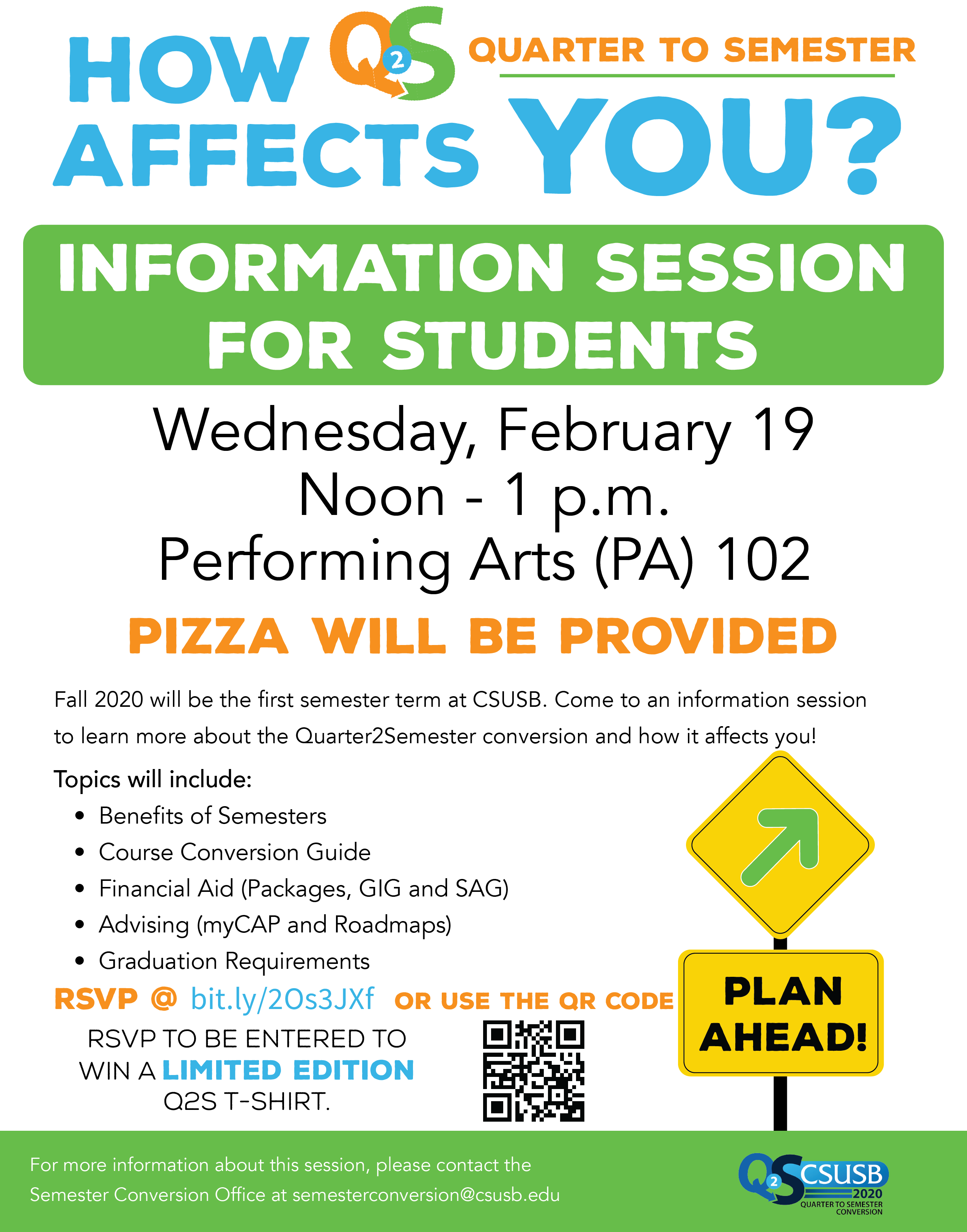 See how Q2S affets you at the student information session, Wednesday, February 19, 2020 at 12pm in PA-102. RSVP at https://bit.ly/2Os3JXf
