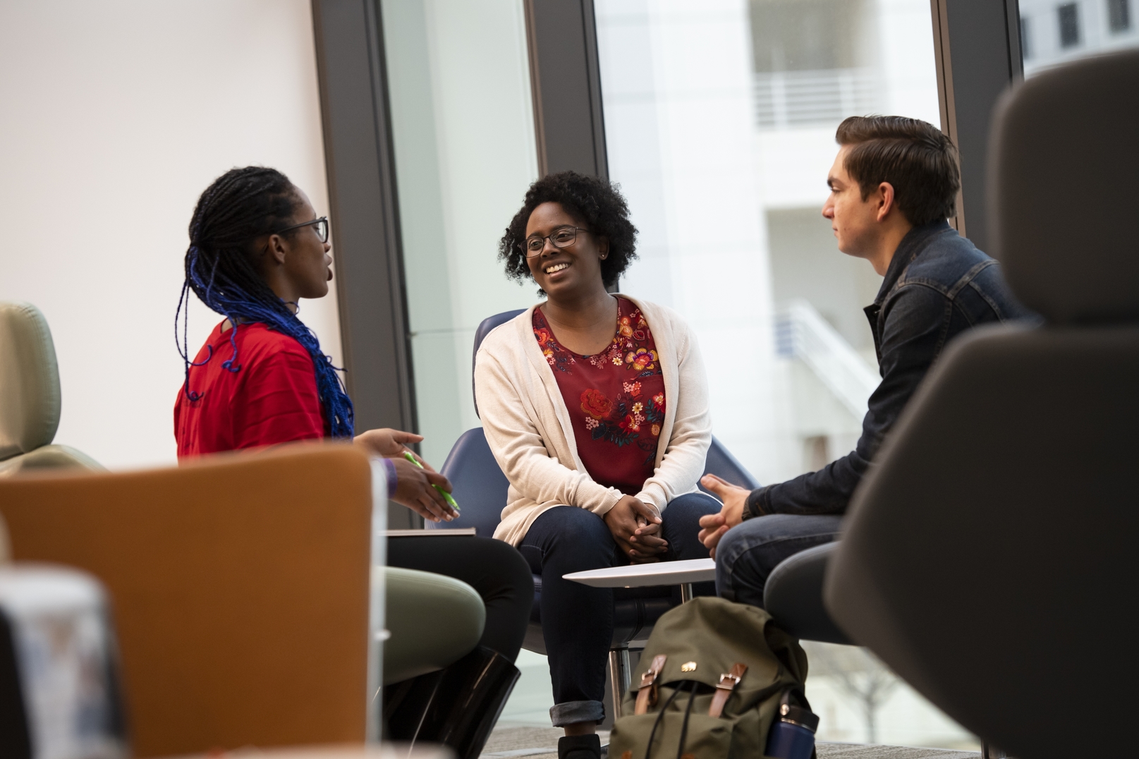 Students having a conversation.