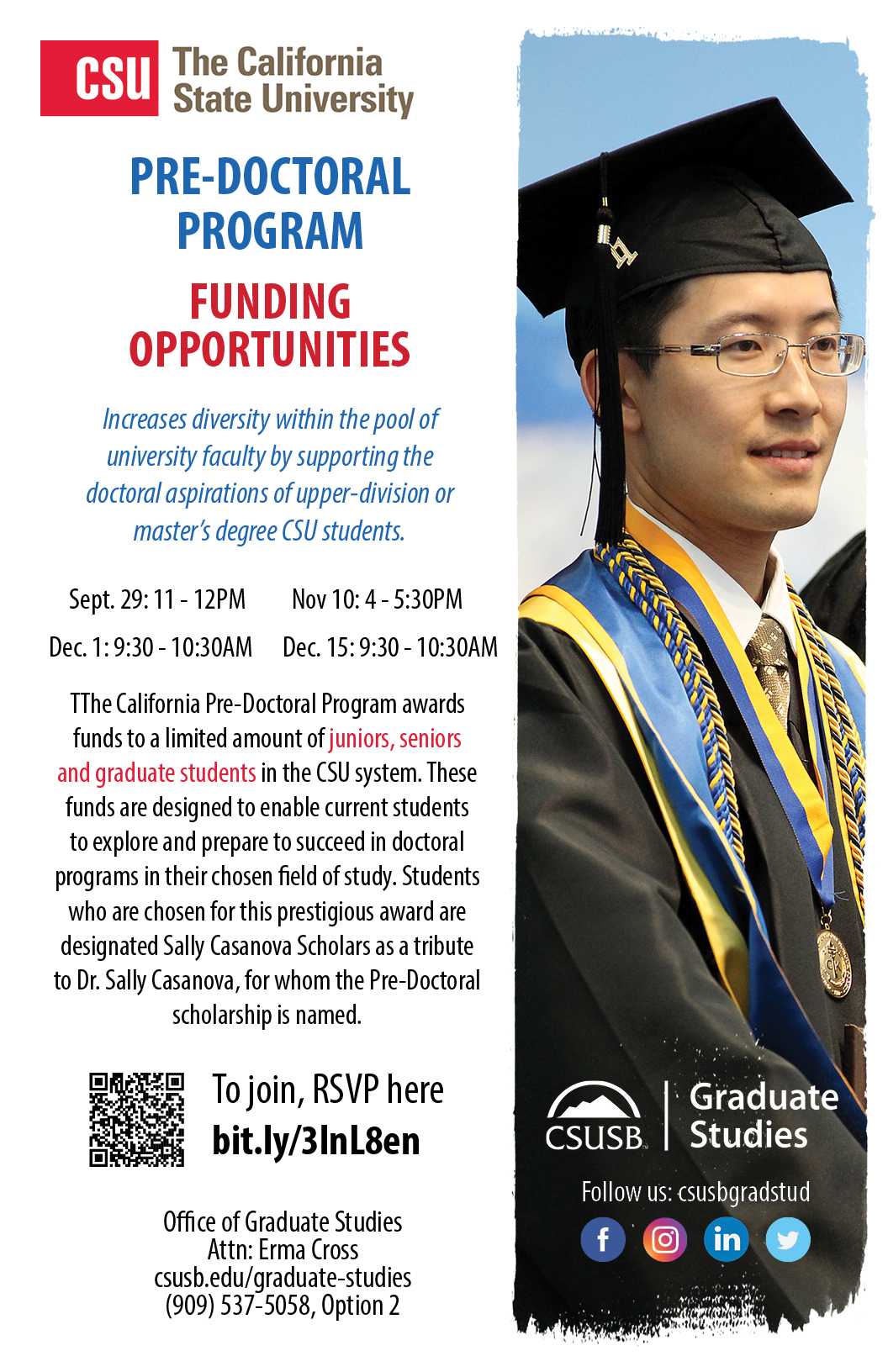 Sign up to attend one of the CSUSB CA Pre-Doctoral Funding Opportunity Program!