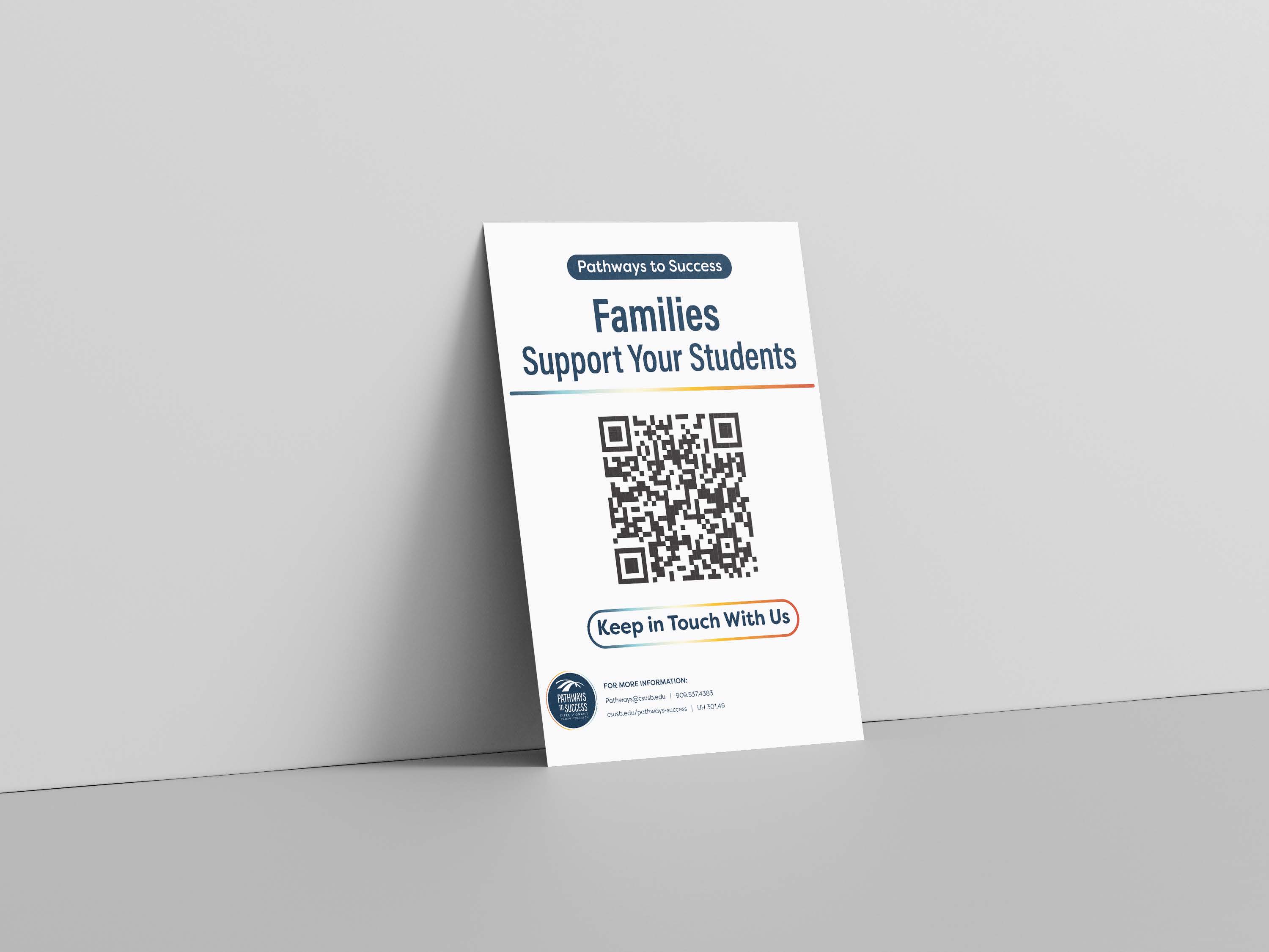 A flyer with a qr code explaining how parents can support their students. This was placed at tabling events.
