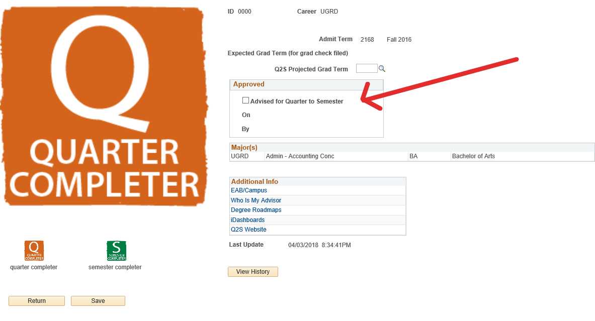 Q2S Advising Complete Screenshot