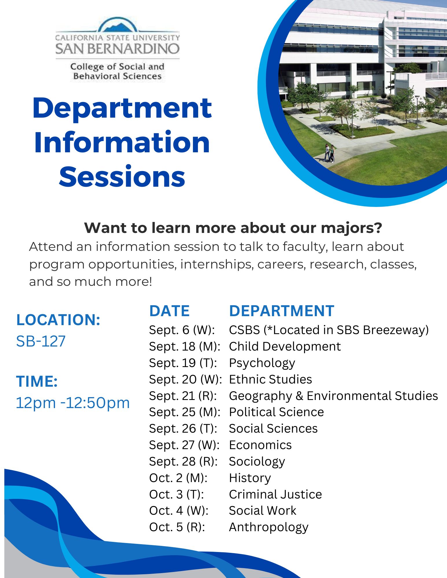 SBS Department Info Sessions Flyer