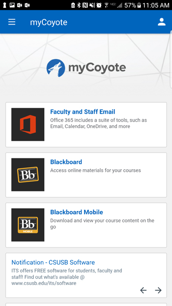 Screenshot of myCoyote after login