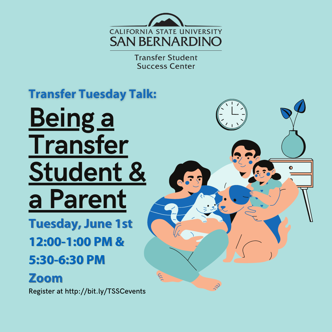 Event flyer featuring cartoon family seated close together with calming blue and green color scheme.