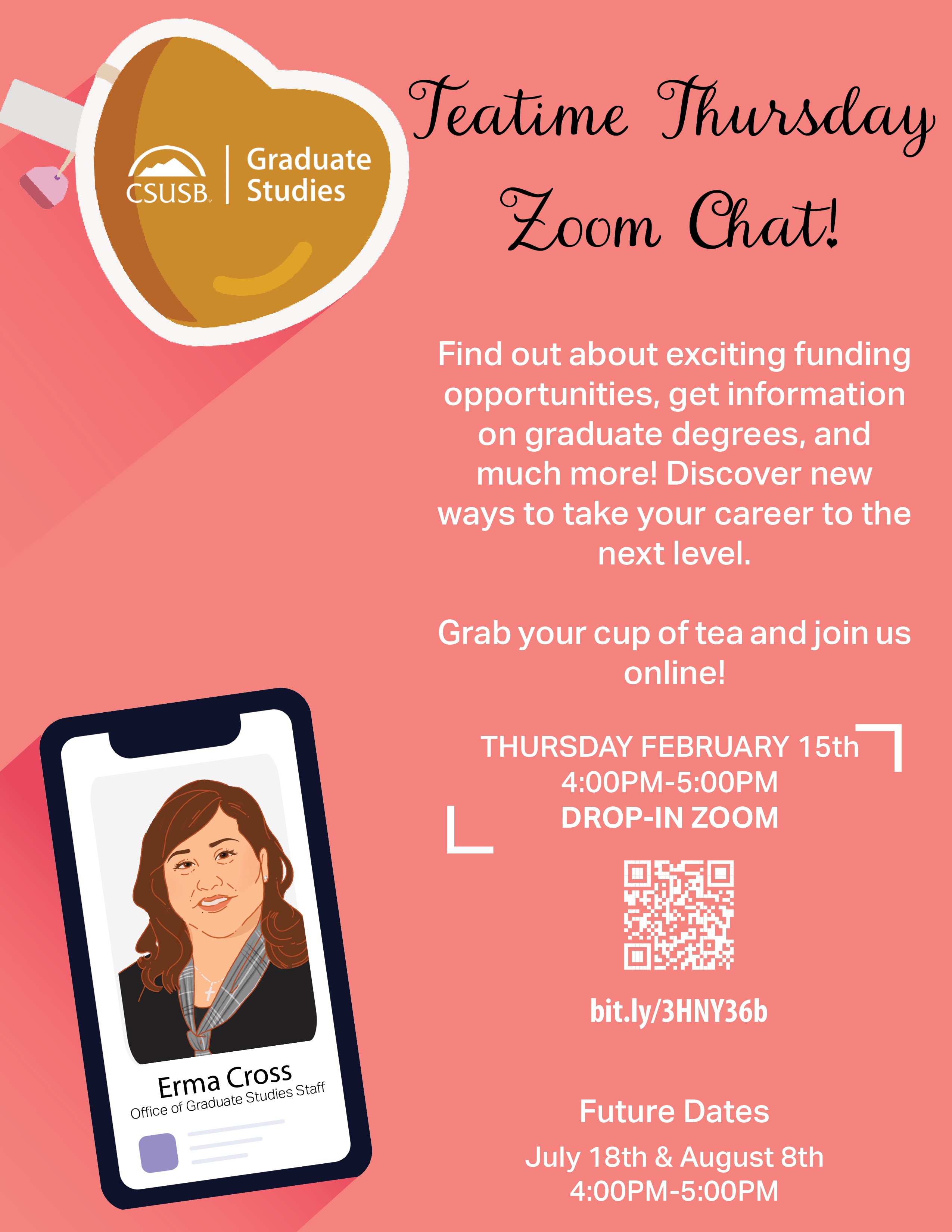 Join the Teatime Thursday Zoom Chat hosted by the Office of Graduate Studies!