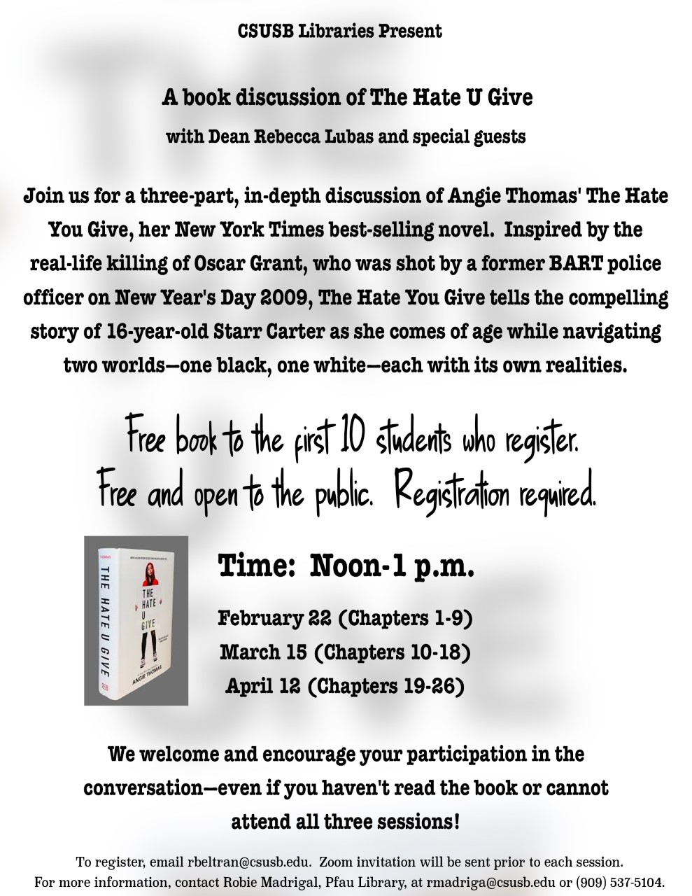 A book discussion of The Hate U Give flyer
