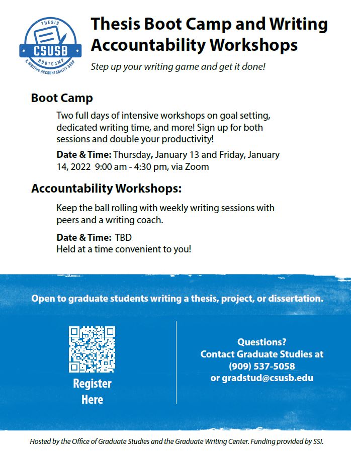 Thesis Boot Campu and Writing Accountability Workshops Information