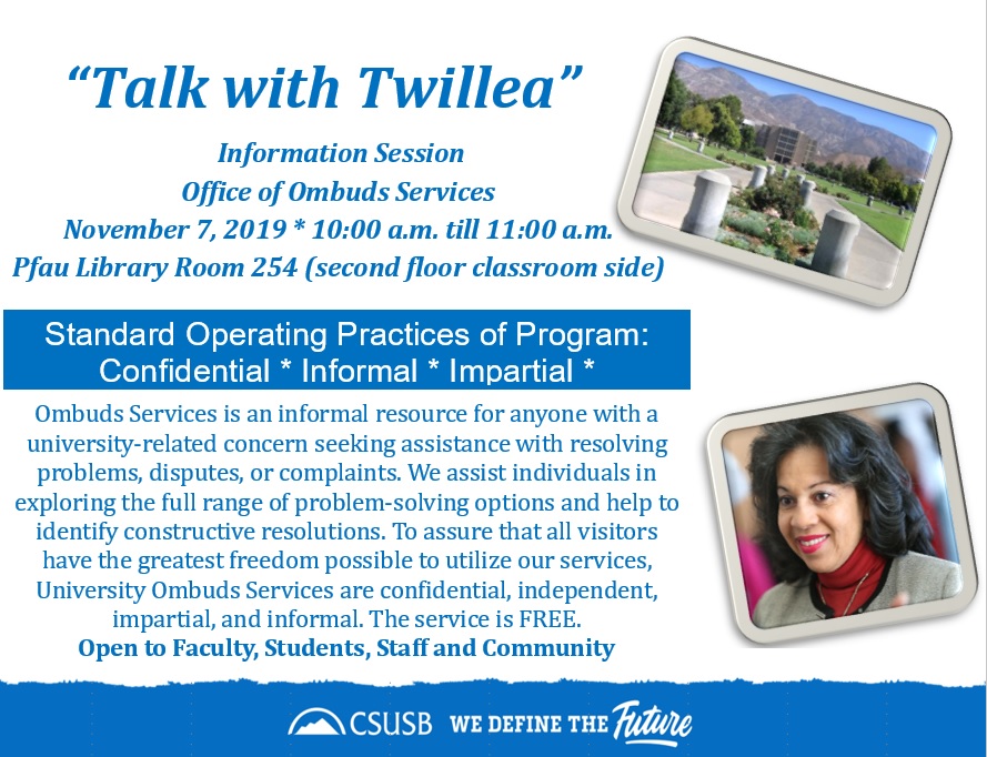 "Talk with Twillea" Ombuds Information Session