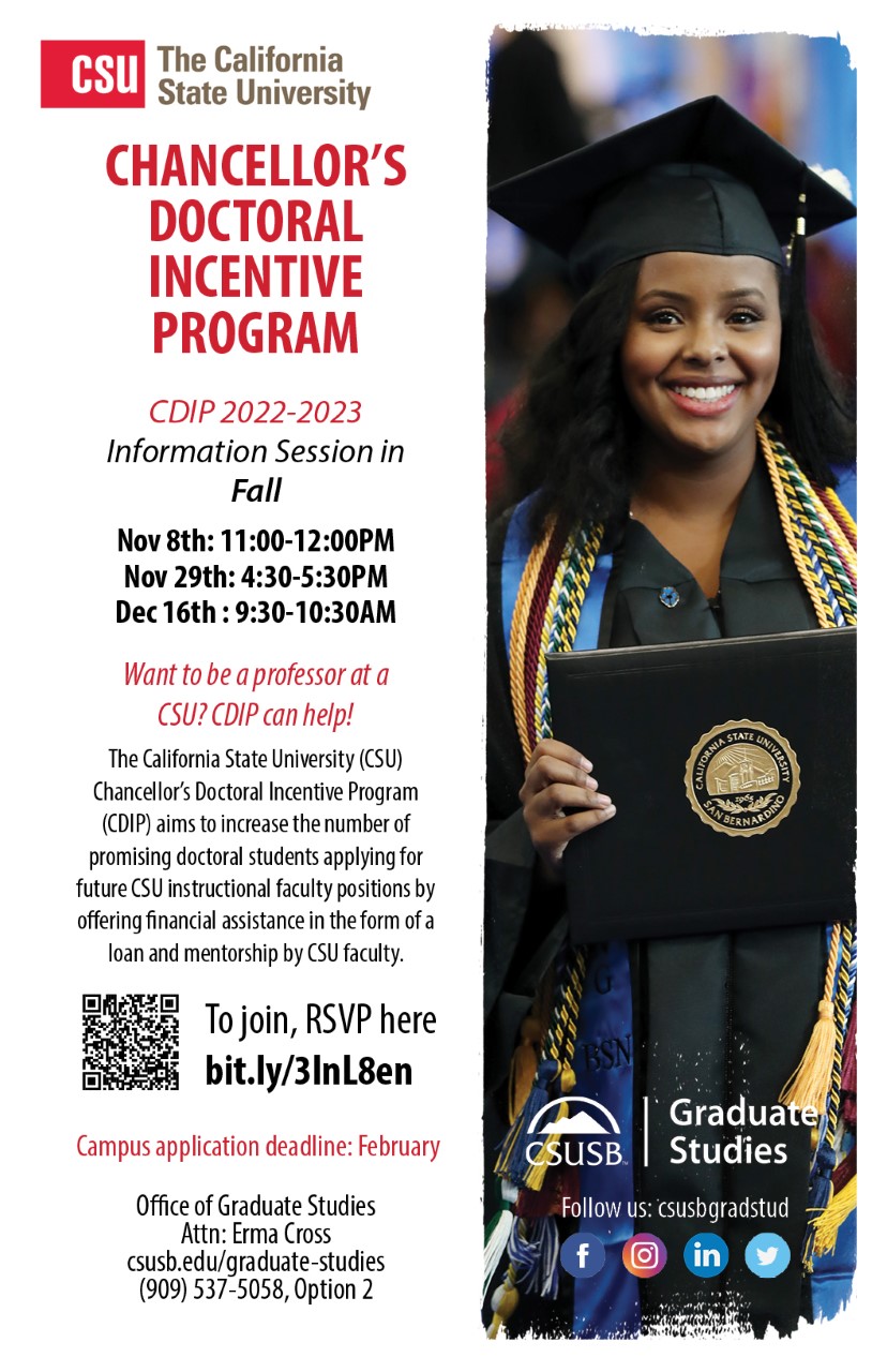 Usu Registration Calendar Fall 2023 Chancellor's Doctoral Incentive Program, Cdip 2022-2023 | Csusb