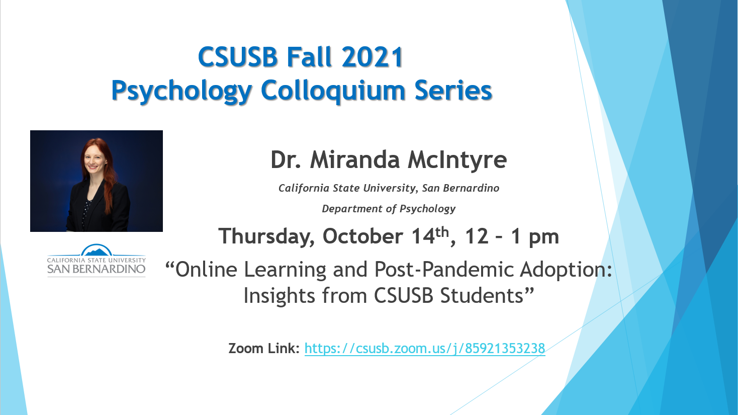 CSUSB Fall 2021 Psychology Colloquium Series