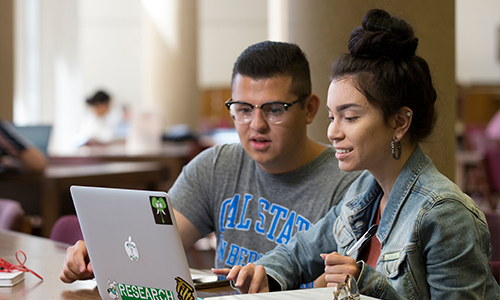 Two students at a lap top