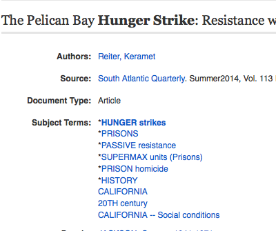 Meta Data for The Pelican Bay Hunger Strike