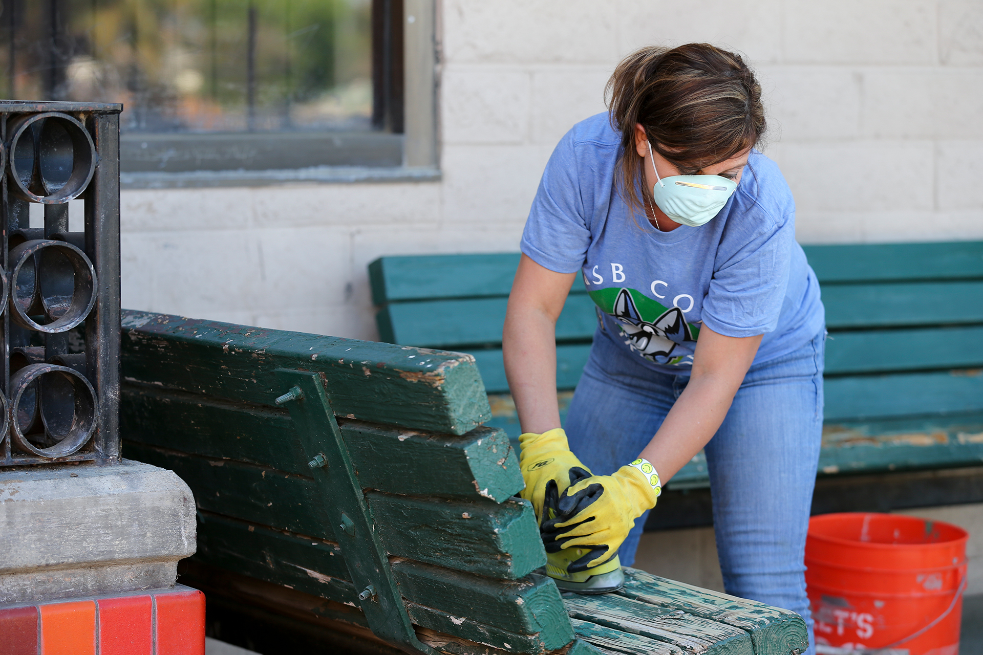 Student sanding wood